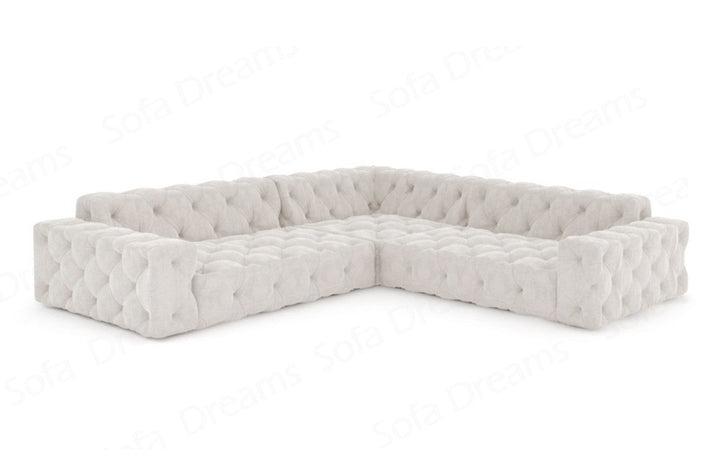 Moderne Polster Eckcouch Menorca L Form mit Samtstoff-Bezug in Beige