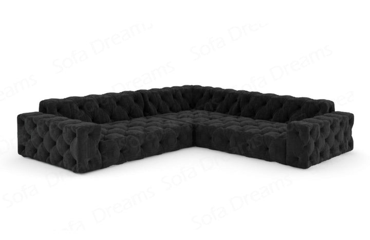 Moderne Polster Eckcouch Menorca L Form mit Samtstoff-Bezug in Schwarz