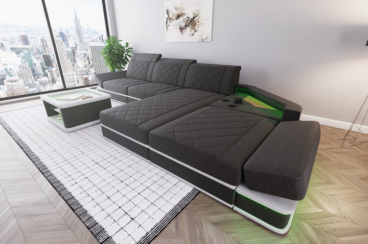 Polster Ecksofa Perugia L Form Stoff in schwarzgrau - Hugo12 Strukturstoff