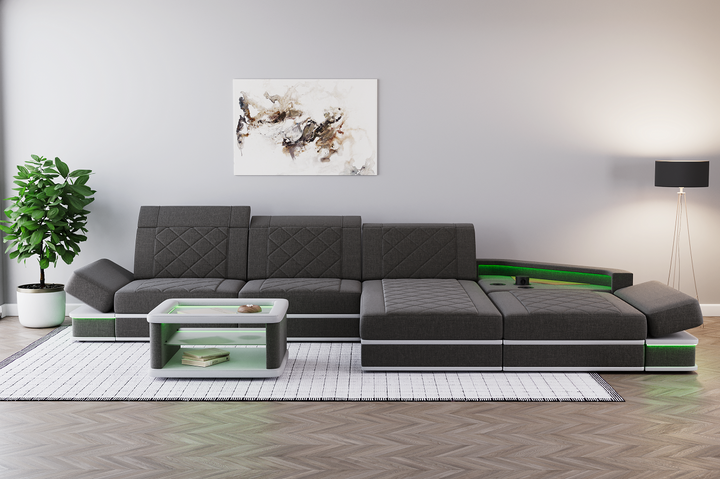 Polster Ecksofa Perugia L Form Stoff in schwarzgrau - Hugo12 Strukturstoff
