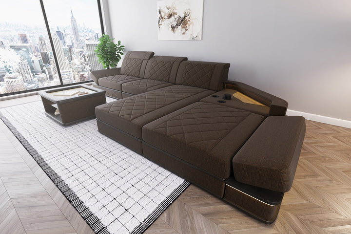 Polster Ecksofa Perugia L Form Stoff in graubraun - Hugo16 Strukturstoff