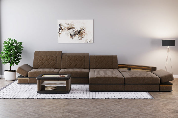 Polster Ecksofa Perugia L Form Stoff in graubraun - Hugo16 Strukturstoff