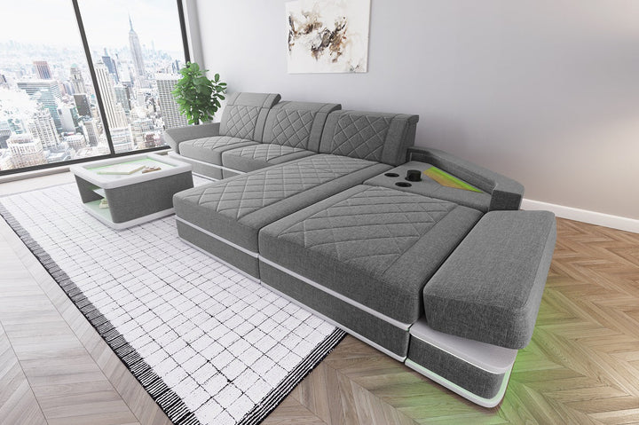 Polster Ecksofa Perugia L Form Stoff in grau - Hugo5 Strukturstoff