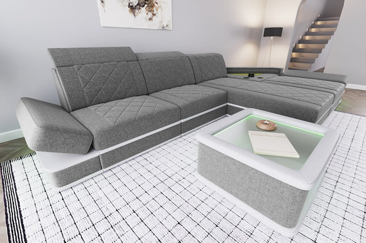Polster Ecksofa Perugia L Form Stoff in grau - Hugo5 Strukturstoff