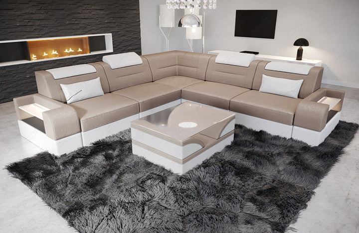 Polster Ecksofa Trivento L Form in beige - Altara1B - Akzentfarbe weiÃŸ