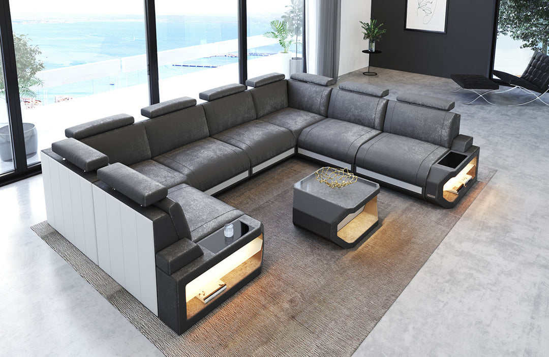 Stoff Wohnlandschaft Siena U Form in warmgrau - SunVelvet1024 Samtstoff
