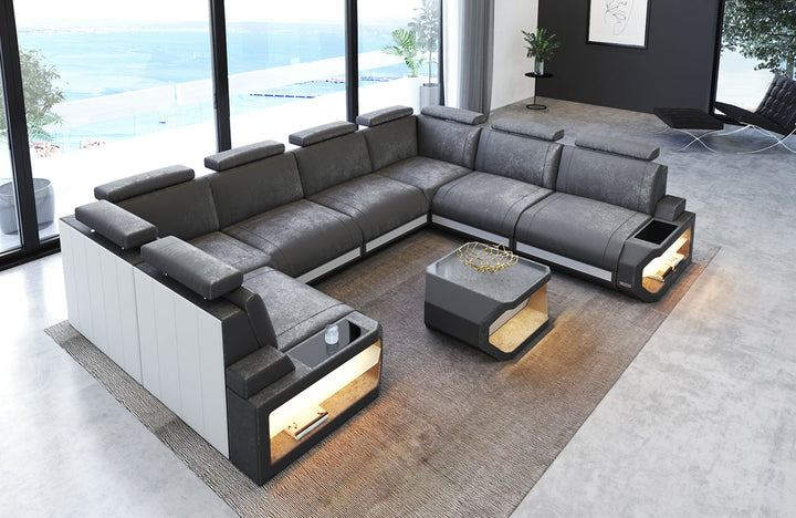 Stoff Wohnlandschaft Siena U Form in warmgrau - SunVelvet1024 Samtstoff