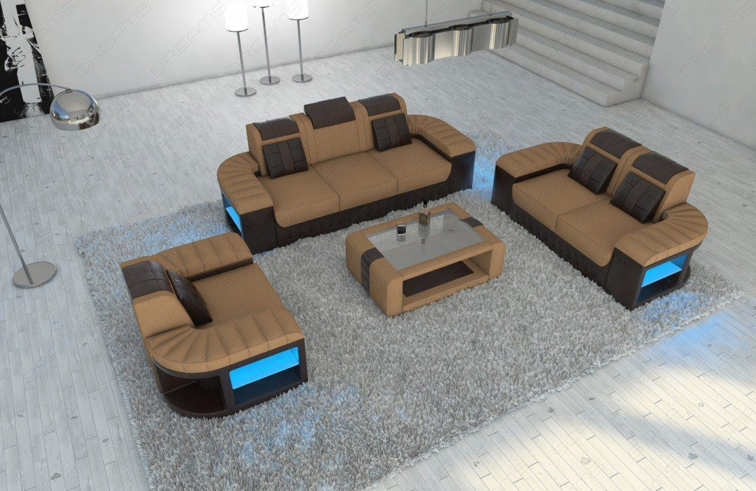 Polster Sitzgruppe Bellagio 321 + LED Beleuchtung in cappuccino - Mineva6