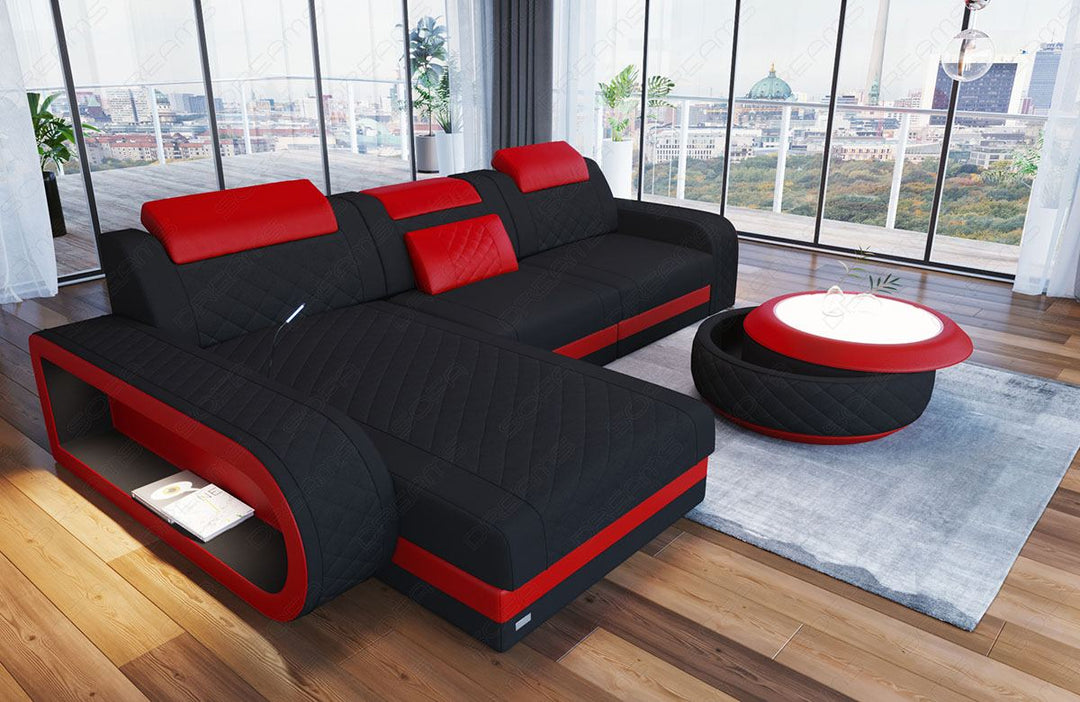 Sofa Berlin in Stoff als L Form Mini in rot - Mineva14