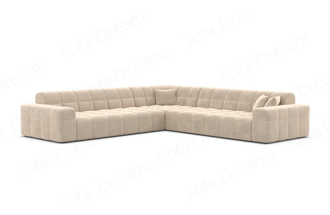 Polster Ecksofa Ibiza L Form mit Samtstoffbezug in Creme