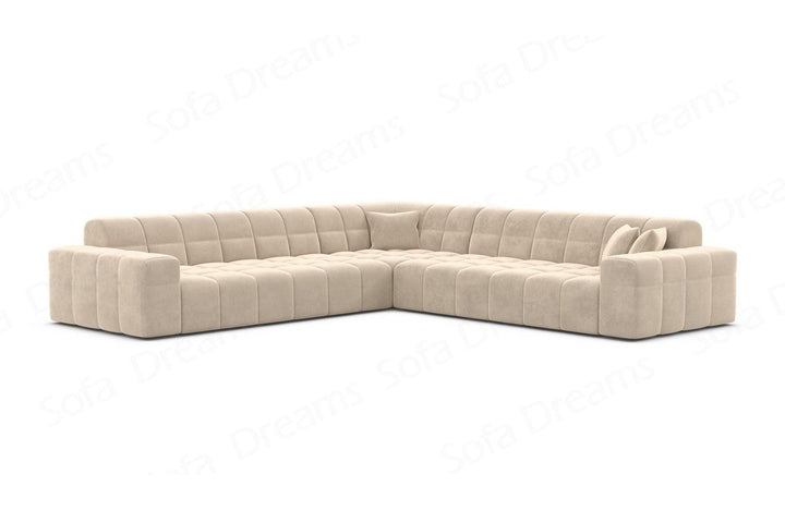 Polster Ecksofa Ibiza L Form mit Samtstoffbezug in Creme