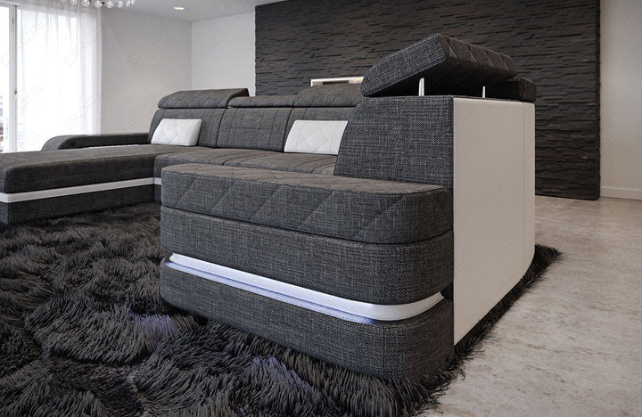 Mini Stoffsofa Bologna U Form in grau - Hugo5 Strukturstoff