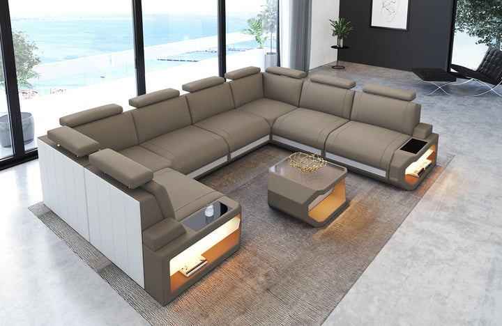 Polster Wohnlandschaft Siena U Form in taupe - Mineva21 Mikrofaser Stoff