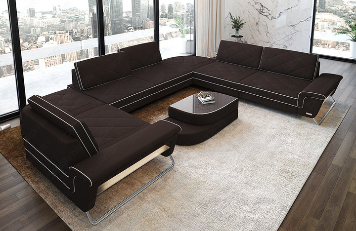 Polster Sofa Wohnlandschaft Rotello U Form in mokka - Mineva18 Mikrofaser Stoff