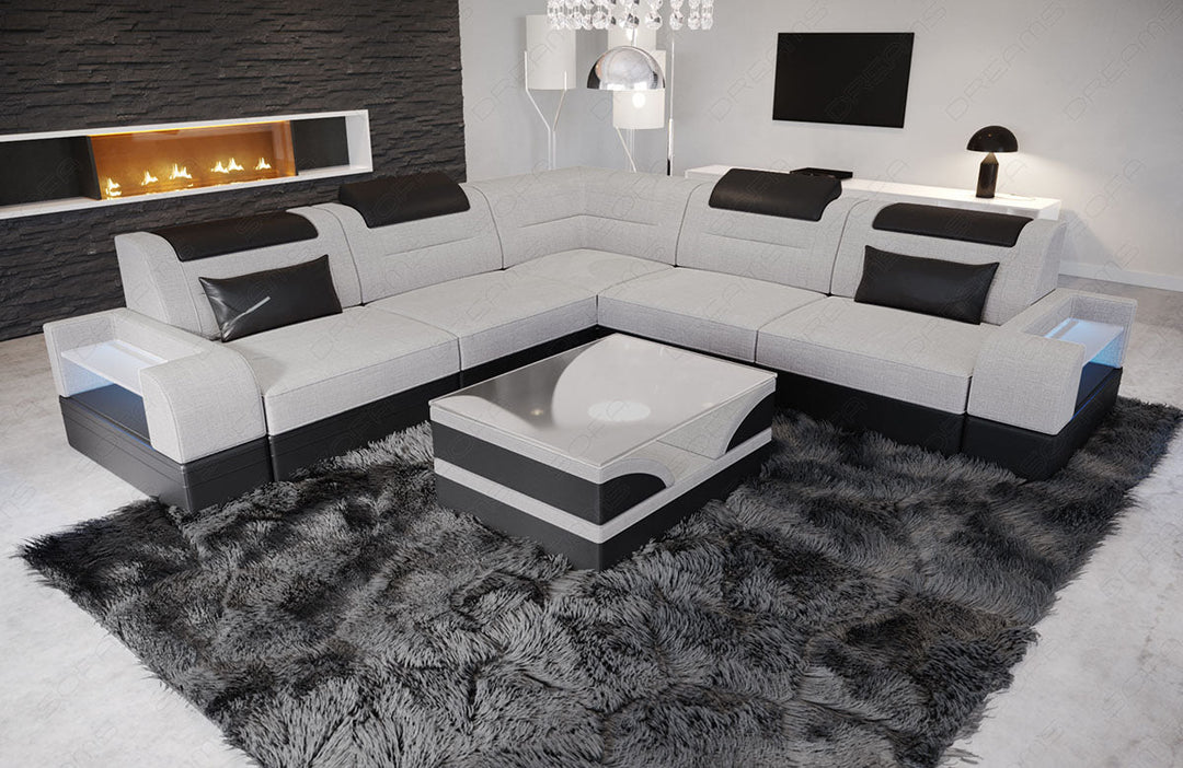 Polster Ecksofa Trivento L Form in macchiato - Hugo2 - Akzentfarbe schwarz