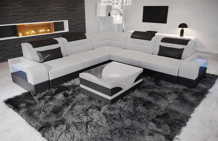 Polster Ecksofa Trivento L Form in macchiato - Hugo2 - Akzentfarbe schwarz