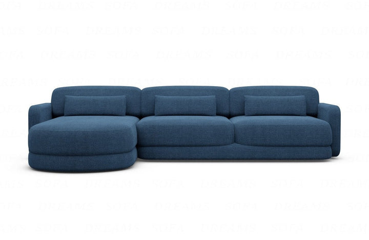 Moderne Stoffcouch Valencia L Form kurz mit Strukturstoffbezug - Blau