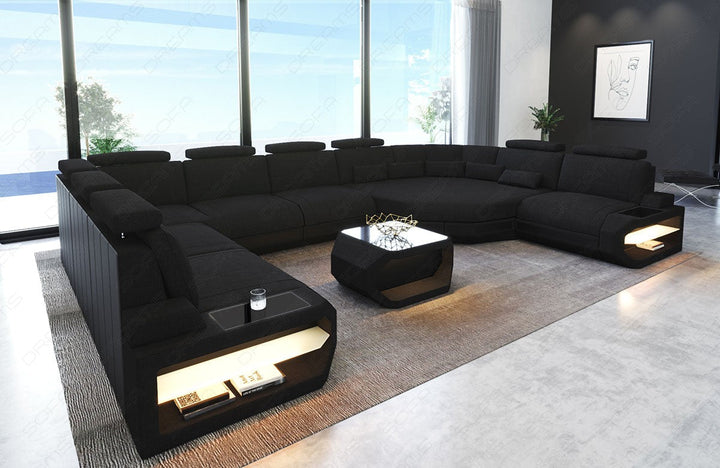 Design Polster Wohnlandschaft Asti U Form in schwarz - Hugo14 Strukturstoff