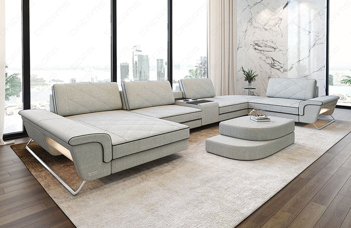 Design Polster Wohnlandschaft Bari U Form in elfenbein - Hugo1 Strukturstoff