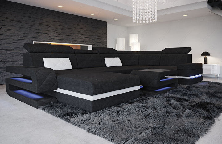 Mini Stoffsofa Bologna U Form in schwarz - Hugo14 Strukturstoff