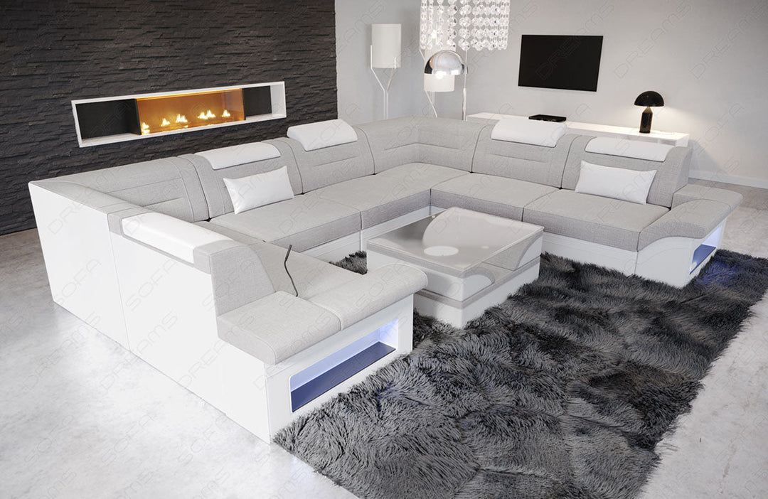 Sofa Wohnlandschaft Brianza U Form in macchiato - Hugo2 Strukturstoff