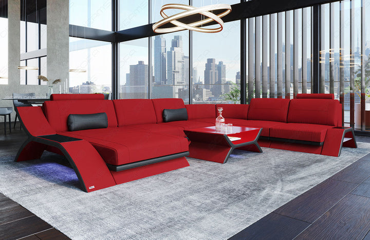 Mega Wohnlandschaft Calabria XXL Stoff in rot - Mineva20