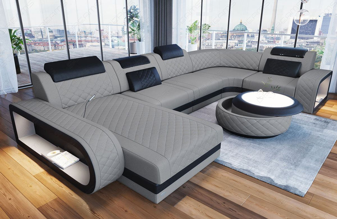 Sofa Berlin U Form in Stoff als Stoffsofa Mini in hellgrau - Mineva12 Mikrofaser Stoff