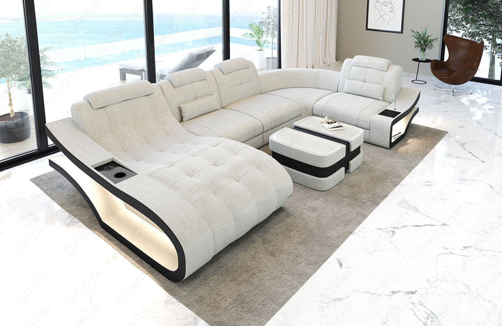 Mini U Form Stoffsofa Elegante - Sofa mit LED und USB - elfenbein - Hugo1