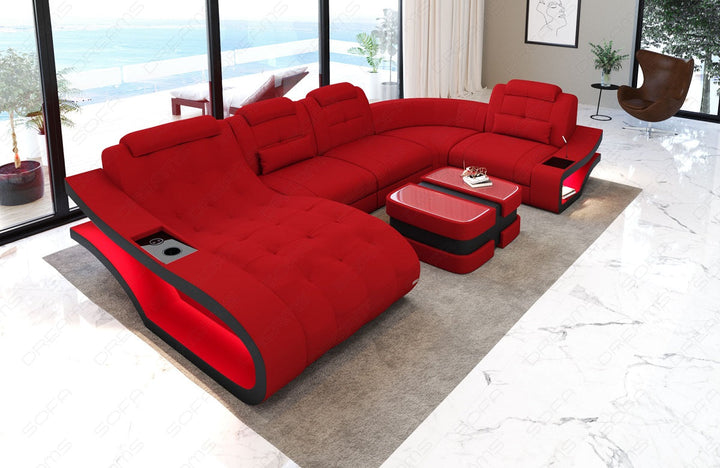 Mini U Form Stoffsofa Elegante - Sofa mit LED und USB - rot - Mineva20