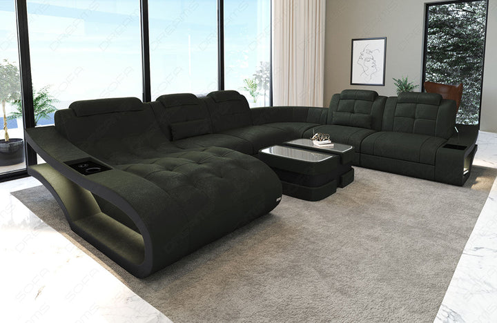 Moderne Stoff Wohnlandschaft Elegante XXL mit LED in Altara - Darkgreen5B