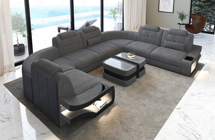 Design Wohnlandschaft Elena U Form in grau - Hugo5 - Nebenfarbe schwarz - Bitte beachten: Die RÃ¼ckwand ist in den Farben der Hauptfarbe!