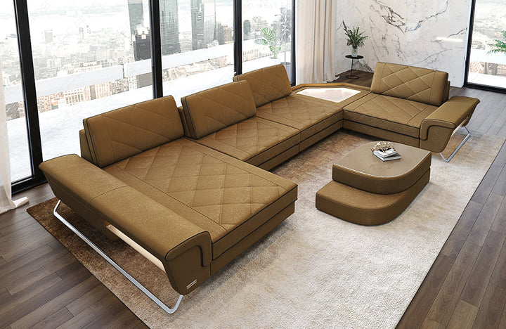Polster Wohnlandschaft Ferrara U Form in gold - Altara2a Wildleder Optik