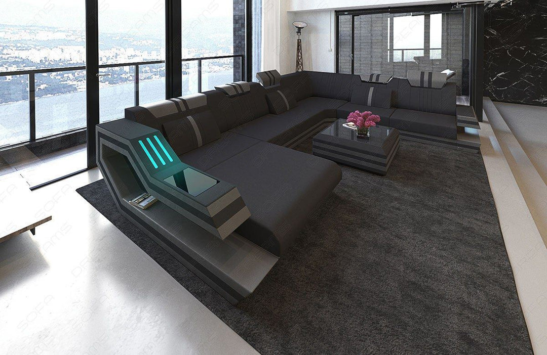 Luxus Polster Wohnlandschaft Ravenna XXL in schwarz - Mineva14 Mikrofaser Stoff