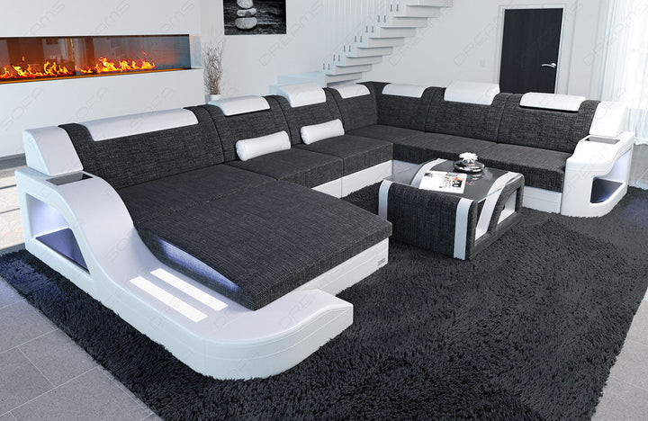 Moderne Polster Wohnlandschaft Palermo XXL in schwarzgrau - Hugo12 Strukturstoff