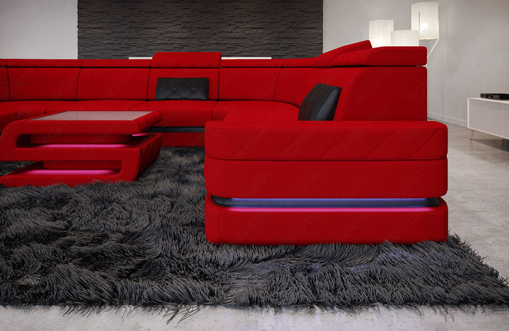 U Form Sofa Positano Mini mit LED, USB und in einem Stoffbezug in rot - Mineva20