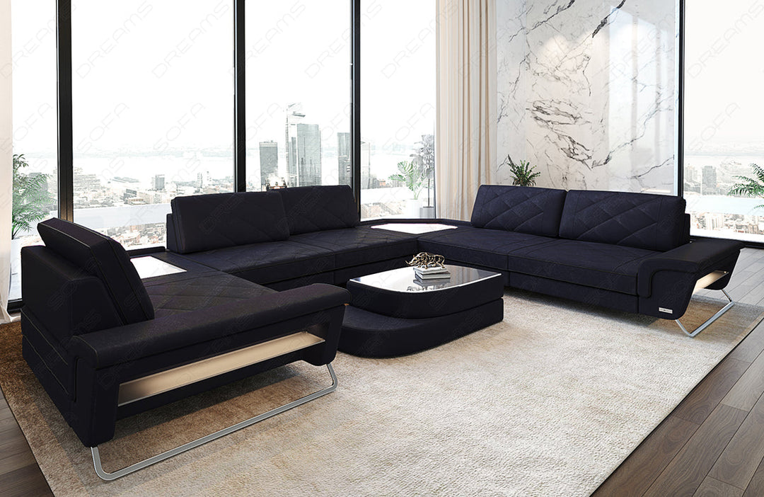Luxus Wohnlandschaft Sepino U Form in darkblue - Altara8b Wildleder-Optik