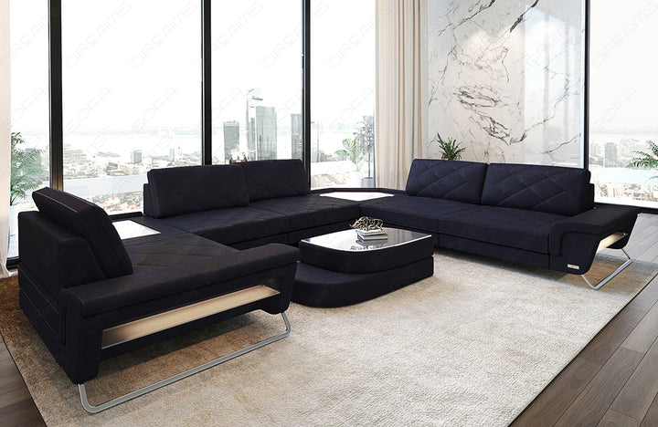 Luxus Wohnlandschaft Sepino U Form in darkblue - Altara8b Wildleder-Optik