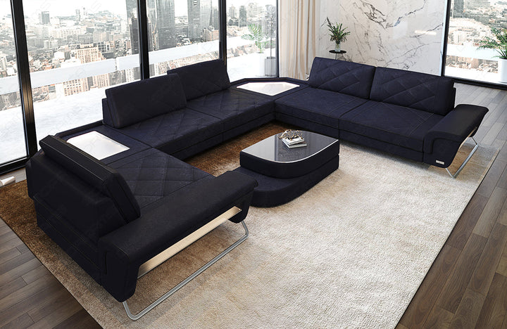 Polster Wohnlandschaft Sepino U Form in darkblue - Altara8b Wildleder-Optik