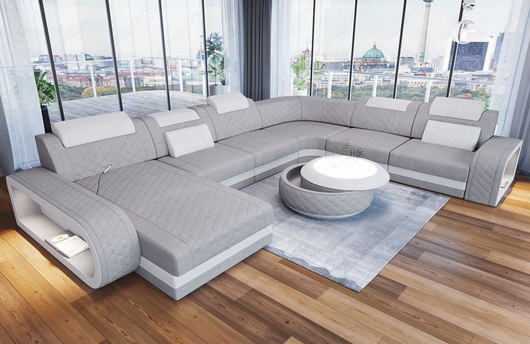 XXL U Form Sofa Berlin Stoff Mini in macchiato - Hugo2 Strukturstoff