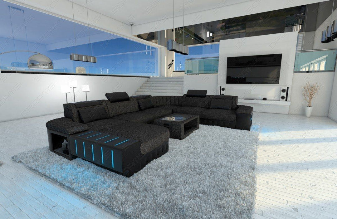 Polstercouch Wohnlandschaft Bellagio XXL in schwarz-grau - Hugo12 Strukturstoff