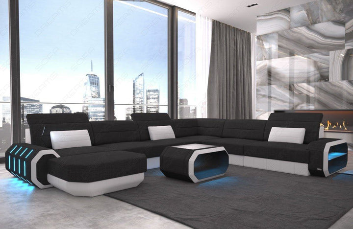 XXL Stoffsofa Roma U Form Sofa Mini mit LED in schwarz mit LED Beleuchtung - Hugo 14