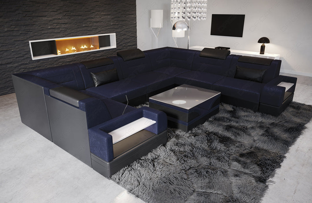 Stoffsofa Trivento U Form Mini in darkblue - Altara8B Wildleder Optik 