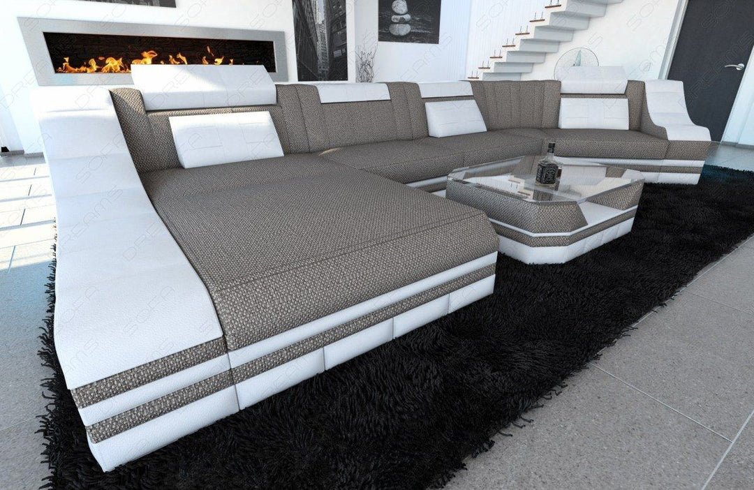 Design Polster Wohnlandschaft Turino C Form in hellgrau - Hugo19 Strukturstoff