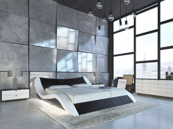 Doppelbett Frankfurt Leder in schwarz Nebenfarbe weiss