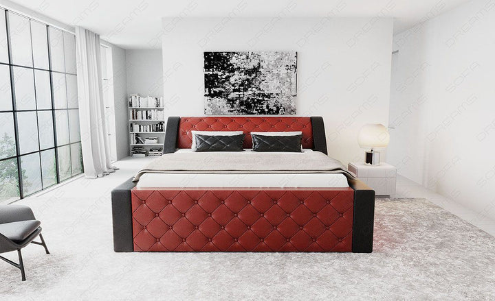 Boxspringbett Arezzo mit LED Beleuchtung in rot-schwarz