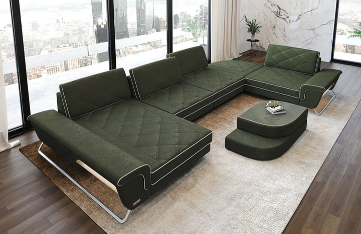 Polster Sofa Wohnlandschaft Bari U Form in Altara Olive5A - Wildleder Optik