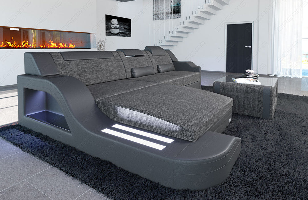 Modernes Polster Ecksofa Palermo L Form in grau - Hugo5 Strukturstoff