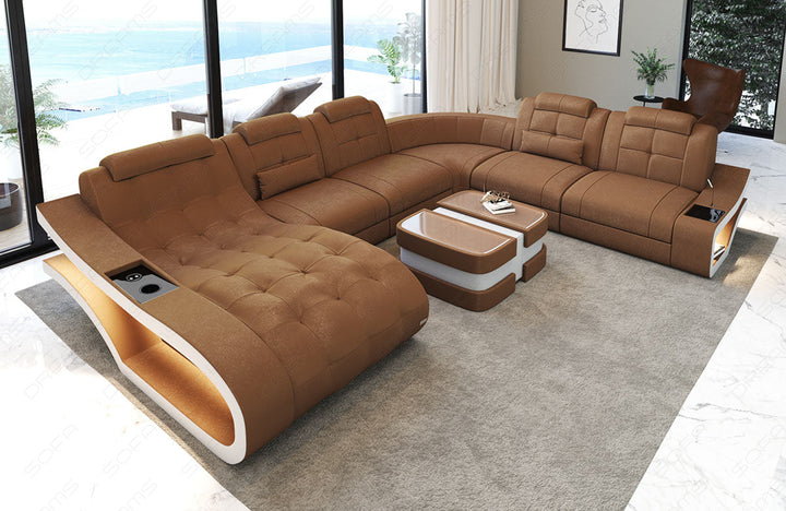 Moderne Stoff Wohnlandschaft Elegante XXL mit LED in Altara - Camel2B