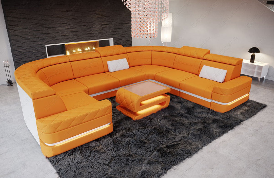 Stoff Wohnlandschaft Positano U Form in apricot - Mineva16 - Nebenfarbe weiÃŸ