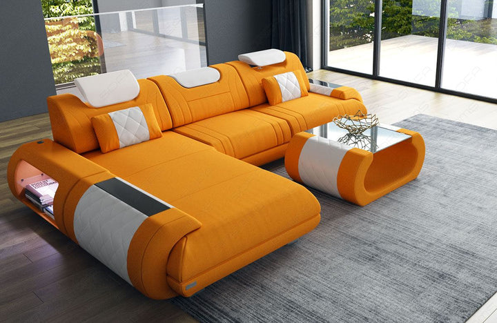 Ecksofa Rimini L Form Stoff in apricot - Mineva16